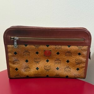 MCM Tan and Brown Toiletry Bag / cosmetic bag